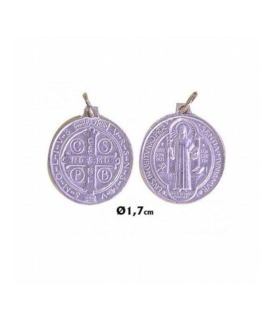 Medalla San Benito Mini 1,7 cm (Niquelada) (Reverso Cruz