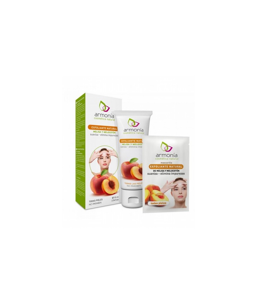 Fórmula estudiada para exfoliar de forma natural la piel mediante finos gránulos de hueso de melocotón que, por arrastre, elimi