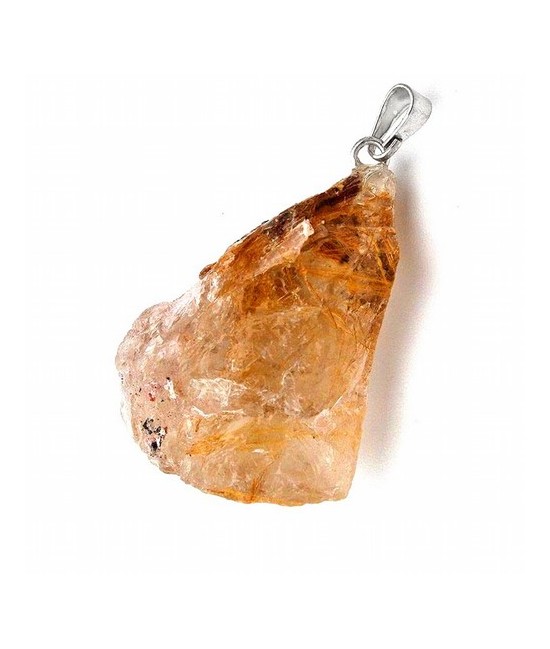 Colgante bruto en Cuarzo con rutilo con engarce plateado.
También disponible en cuarzo rosa, amatista, cuarzo ahumado, sodalit
