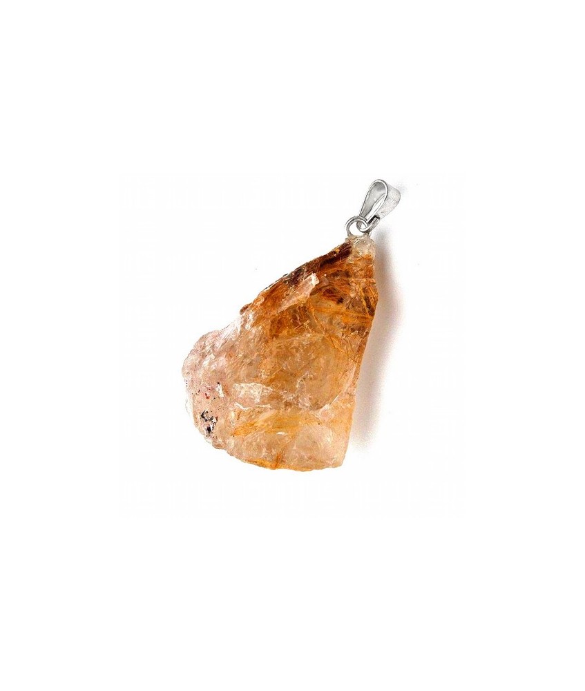 Colgante bruto en Cuarzo con rutilo con engarce plateado.
También disponible en cuarzo rosa, amatista, cuarzo ahumado, sodalit