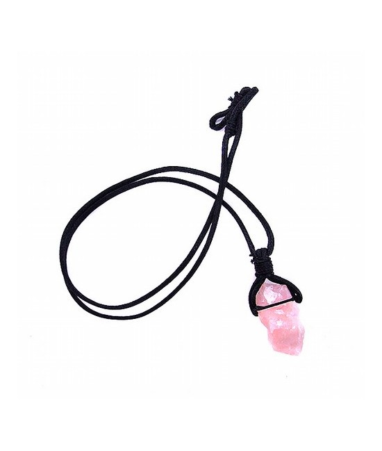 Colgante natural de Cuarzo Rosa con cordón negro de algodón.

Cordón: 60cm