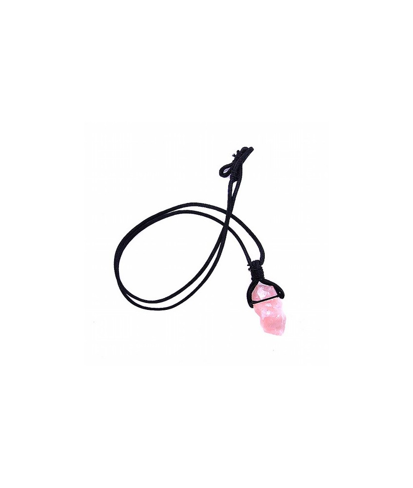 Colgante natural de Cuarzo Rosa con cordón negro de algodón.

Cordón: 60cm