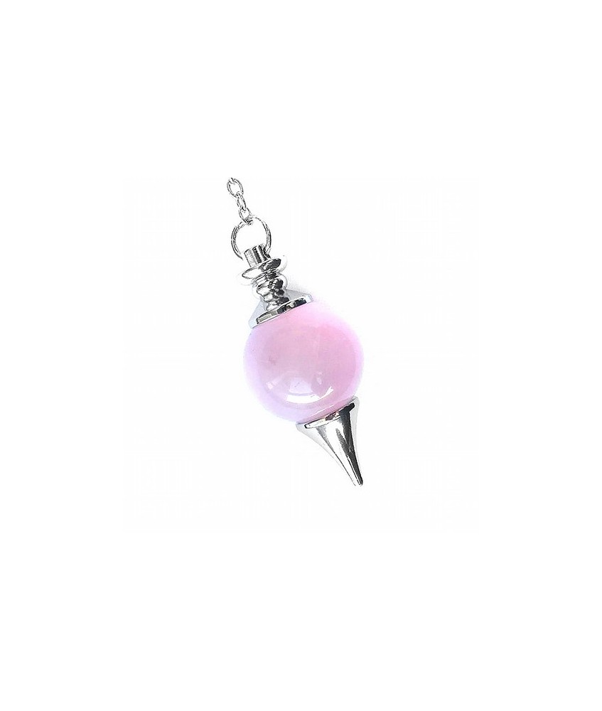 Péndulo bola de Cuarzo Rosa de 20 mm.
Con cadena de 200 mm. y terminación de acero.
Presentado en estuche de cartón que conti