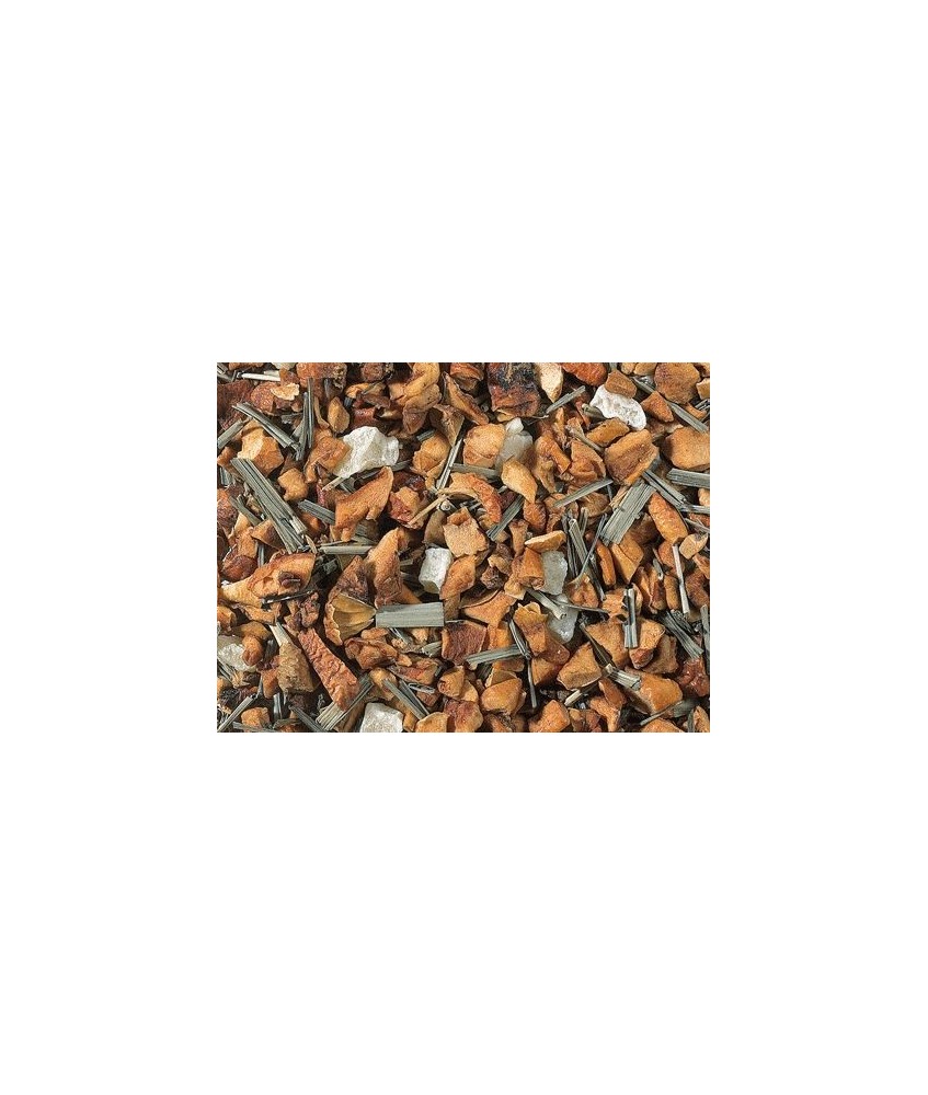 trozos de manzana, cubitos de piña (piña, azúcar), aroma, citronela.
Importante: Siempre echar agua hirviendo y dejar infusion