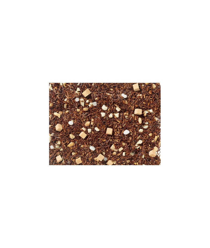té Rooibos, trozos de caramelo crema (leche desnatada condensada dulce, azúcar, jarabe de glucosa, grasa de manteca, humectante