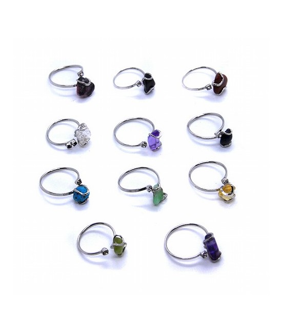 Anillo de acero infantil adaptable con mineral engarzado.
Minerales disponibles: Jaspe Rojo, Obsidiana Nevada, Citrino, Fluori