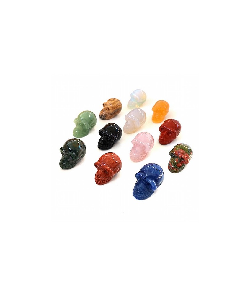 craneos de mineral de 3 cm
- Aventurina Dorada, Unakita, Cuarzo Rosa, Cristal de Roca, Opalina, Jaspe Rojo, Jaspe Paisaje, Óni