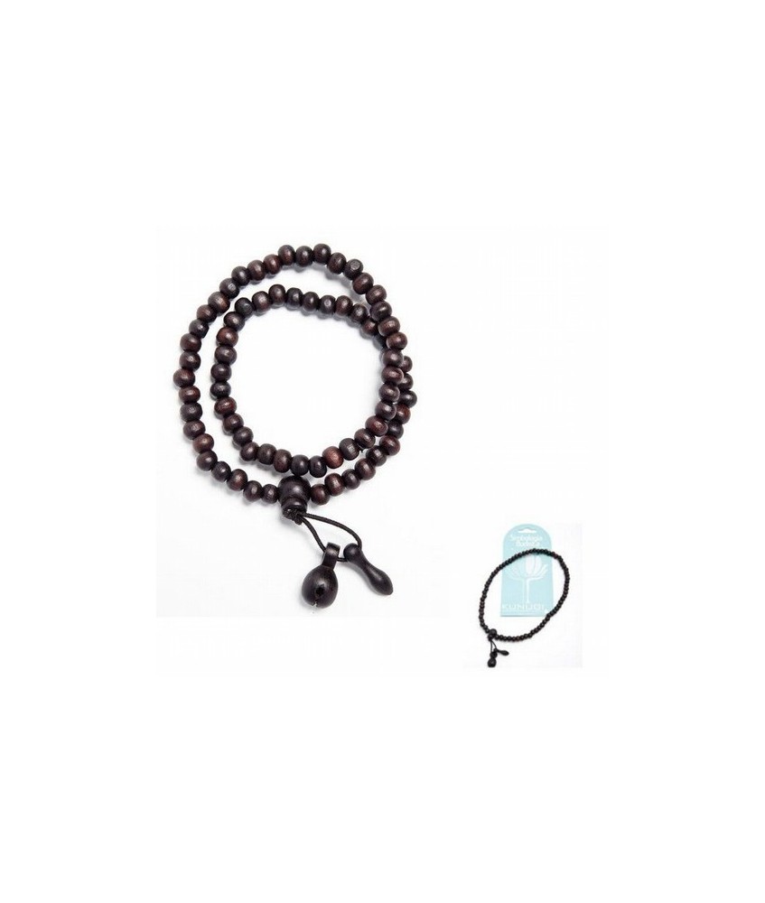 Pulsera mala tibetano con bolas 6mm en madera oscura.