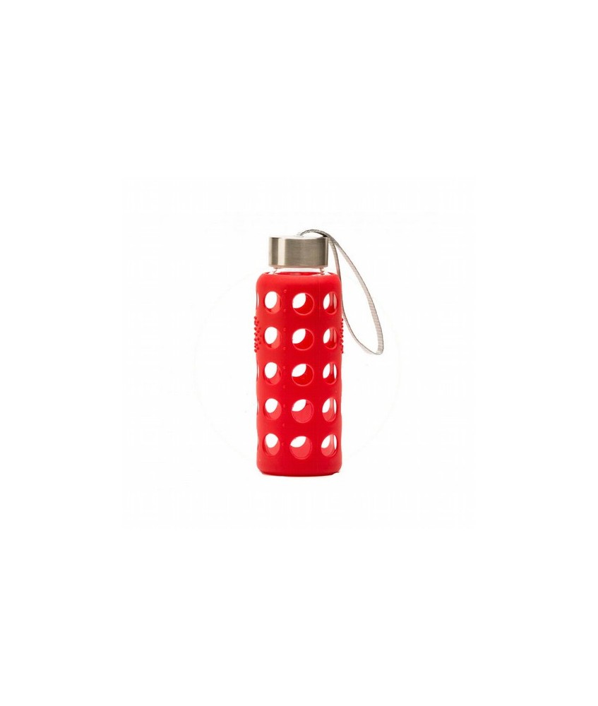 VR.BOTELLA VIDRIO SILICONA ROJA 300 ML.