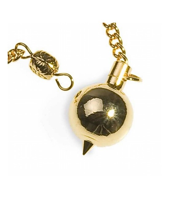 Péndulo de acero dorado forma esfera de 18 mm mm de diametro
Cadena de 200 mm.
Presentado en estuche de cartón que contienes 