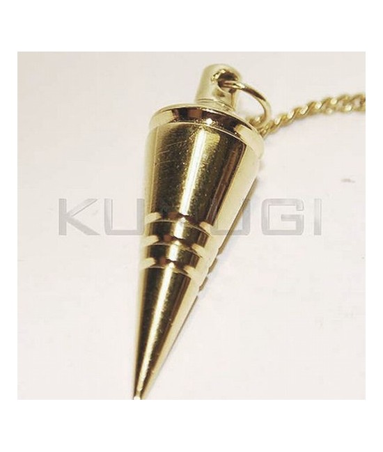 Péndulo de acero dorado forma conica de 35 mm. aprox
Cadena de 200 mm.
Presentado en estuche de cartón que contienes 4 cartas