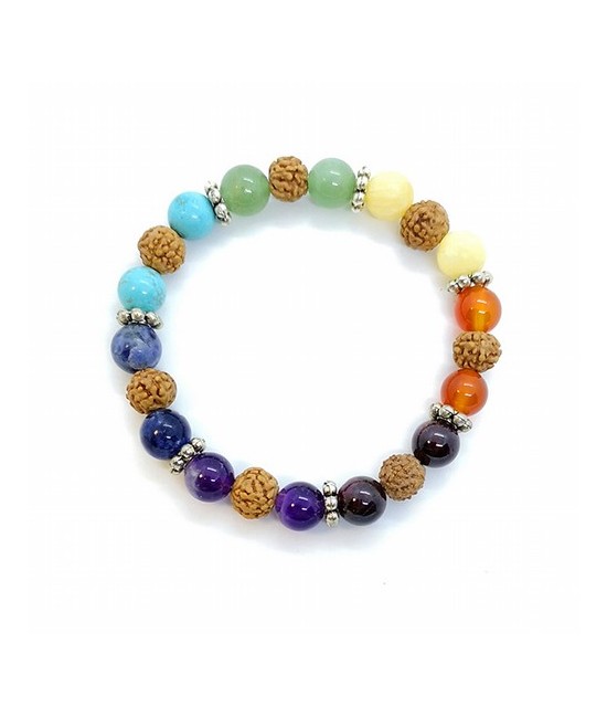 Pulsera Chakra Bola 8mm. con semillas.