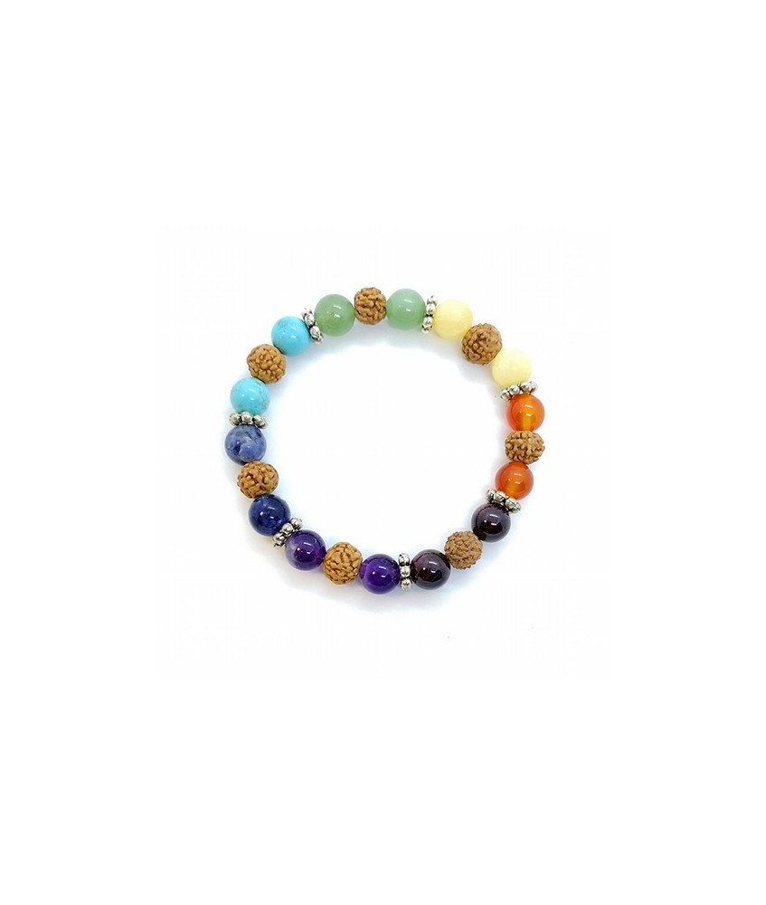 Pulsera Chakra Bola 8mm. con semillas.