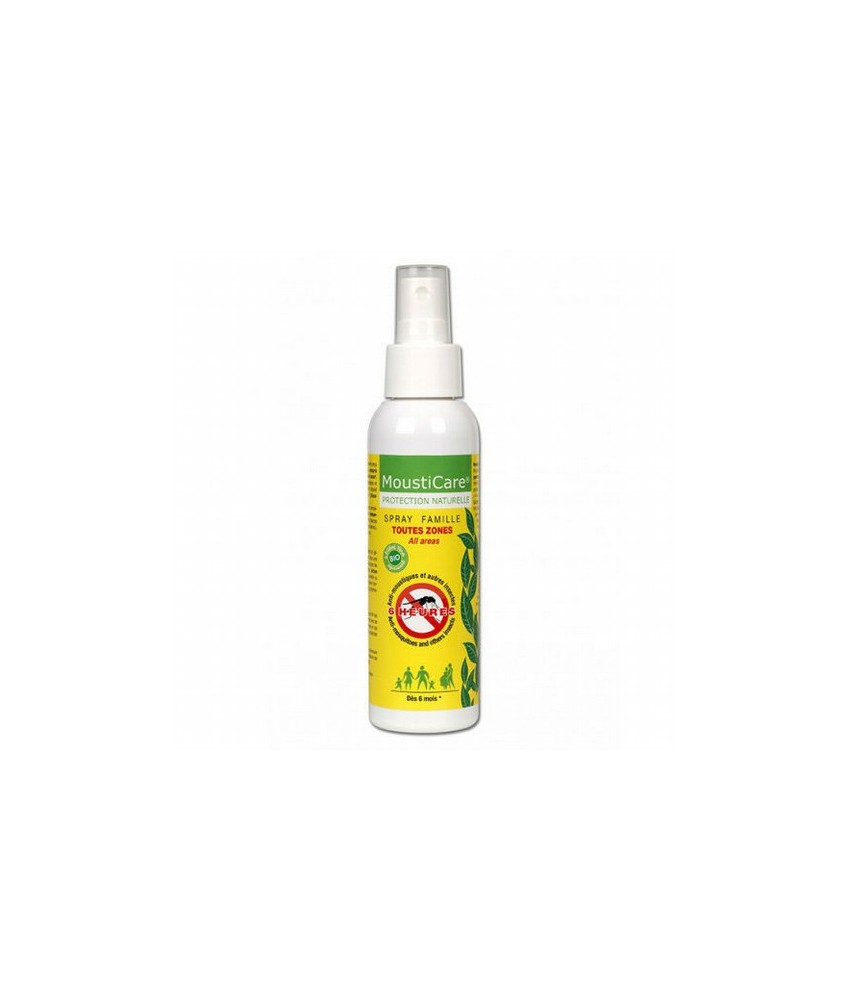 Protege la familia completa en cualquier situación. El spray familiar de MoustiCare contiene un potente repelente natural: p-Me