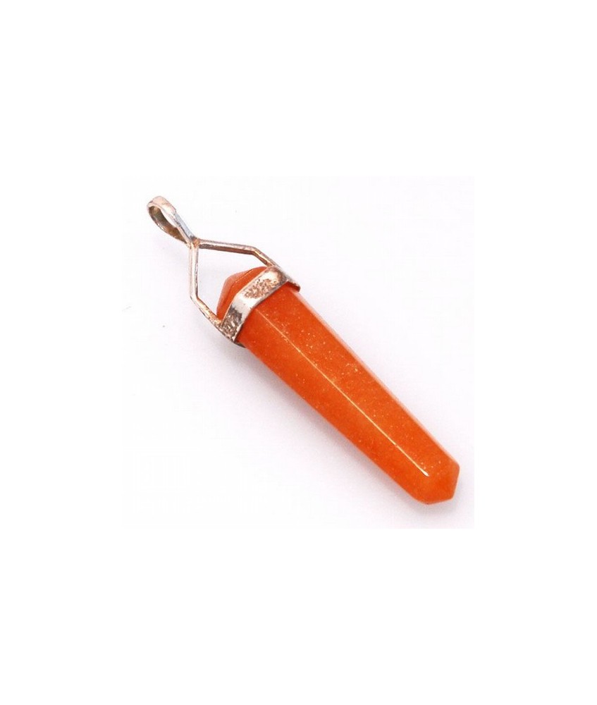 Colgante Punta Biterminada de Aventurina Roja de de aprox. 30 mm. de longitud. Con engarce fijo en plata.
El colgante se sirve