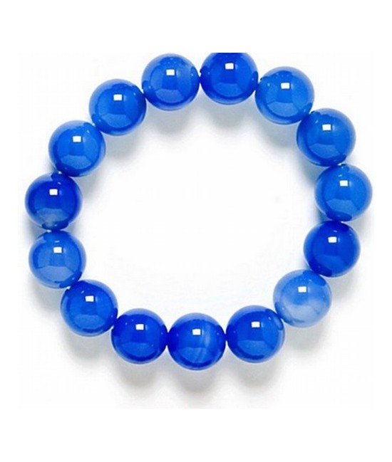 Pulsera de 15 bolas de ágata Azul pulida de 12 mm.
Engarce de goma elástica