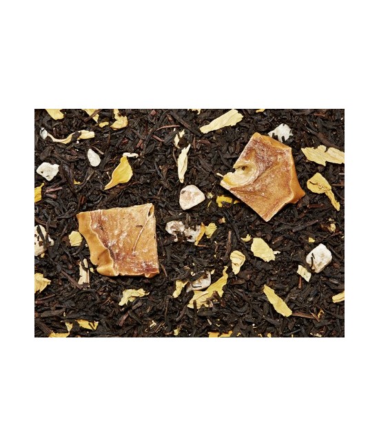 Té negro (82%), cubitos de melón (melón, azúcar), trozos de caqui, aroma, flor de girasol