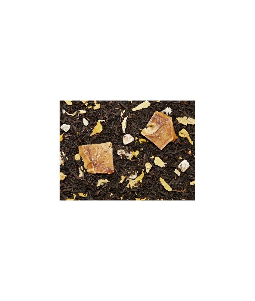 Té negro (82%), cubitos de melón (melón, azúcar), trozos de caqui, aroma, flor de girasol