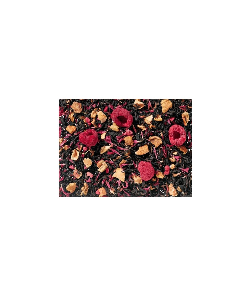 Té negro (65%), trozos de manzana, aroma natural, trocitos de frambuesa liofilizadas, frambuesa entera liofilizada, flores de a