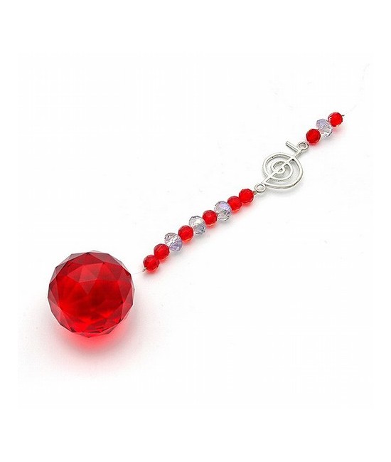 Bola de feng-shui, color rojo de 30 mm. de diámetro con abalorios de cristal y símbolo chukurei metálico.

