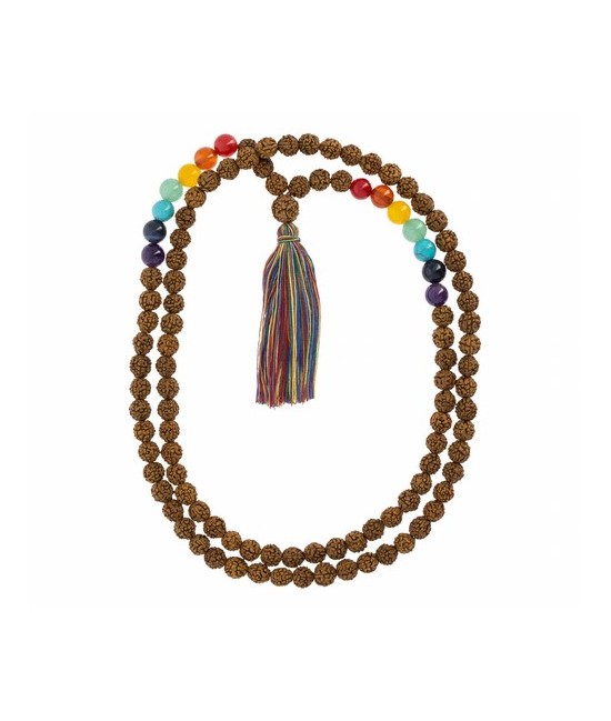 Características técnicas: 
Rudraksha y siete piedras semipreciosas. 108 cuentas.