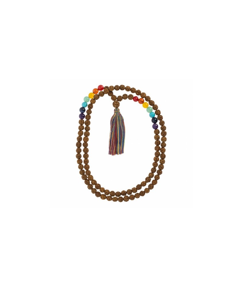 Características técnicas: 
Rudraksha y siete piedras semipreciosas. 108 cuentas.