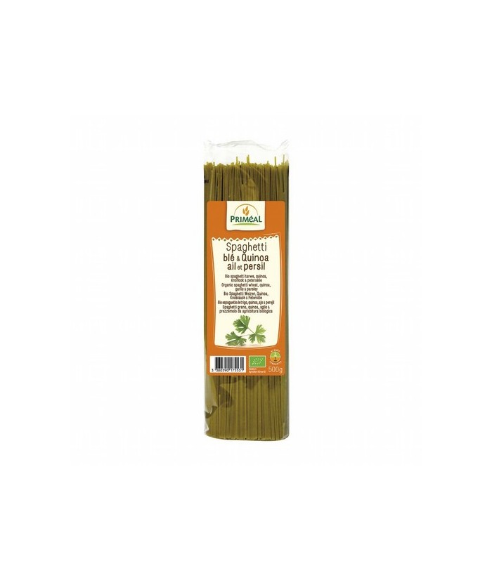 Ingredientes: Semola de TRIGO de calidad superior * (86.5%), quinoa * (10%), perejil * (3%), ajo *. * de la agricultura ecológi