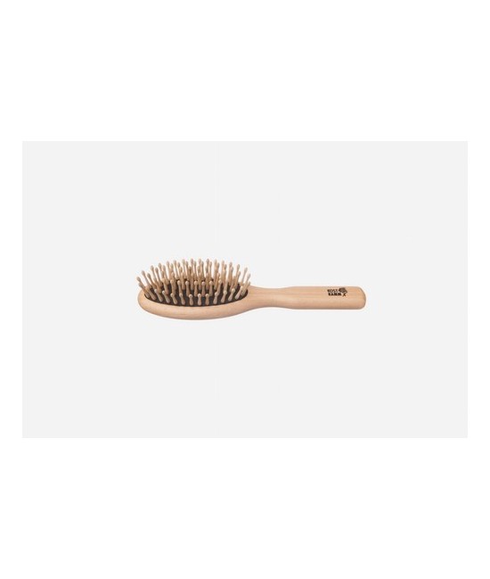 Cepillo de madera, pomos de madera redondeados, haya, 6 hileras, ovalado, caucho negro
Idoneidad: cabello lacio corto a median