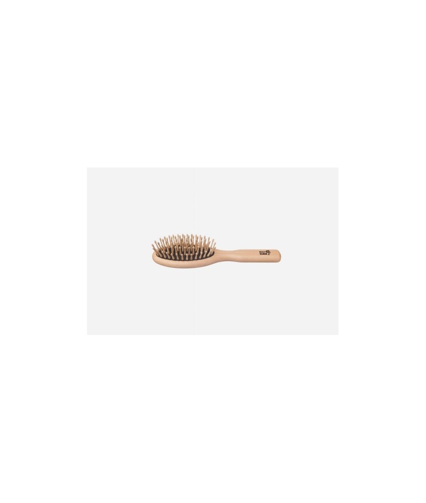 Cepillo de madera, pomos de madera redondeados, haya, 6 hileras, ovalado, caucho negro
Idoneidad: cabello lacio corto a median