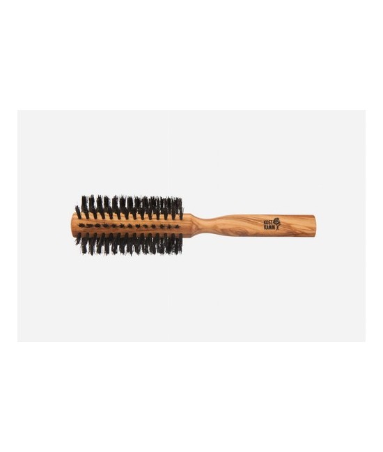 Cepillo de pelo, 55 mm de diámetro, madera de olivo, cerdas rígidas de jabalí negro, 8 hileras
Idoneidad: cabello medio a larg
