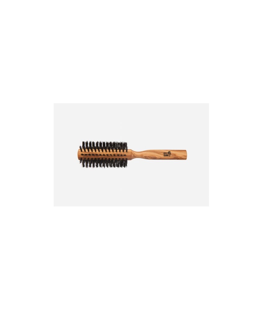 Cepillo de pelo, 55 mm de diámetro, madera de olivo, cerdas rígidas de jabalí negro, 8 hileras
Idoneidad: cabello medio a larg