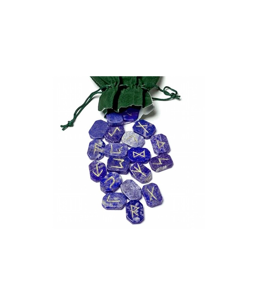 Runas Cuarzo Azul planas. 24 piezas.
Bolsa de terciopelo.