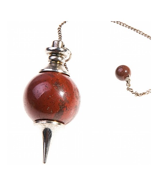 Péndulo bola de Jaspe Rojo de 20 mm.
Con cadena de 200 mm. y terminación de acero.
Presentado en estuche de cartón que contie