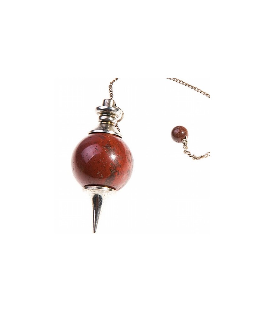 Péndulo bola de Jaspe Rojo de 20 mm.
Con cadena de 200 mm. y terminación de acero.
Presentado en estuche de cartón que contie