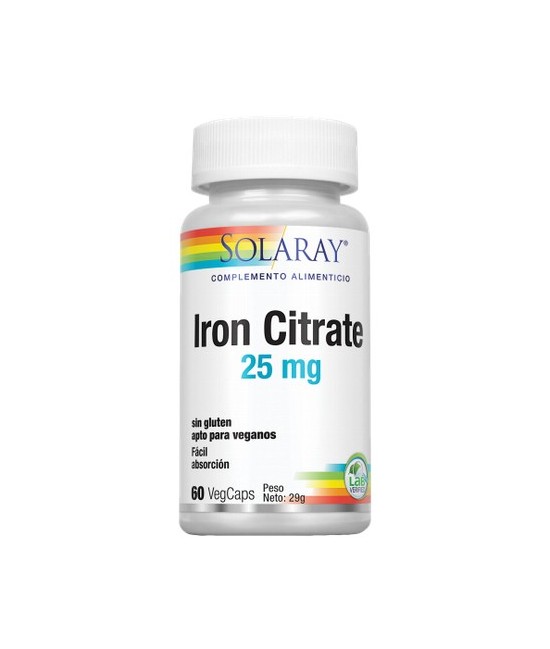 Iron- 60 VegCaps. Sin Gluten. Apto Para Veganos
REF.4600
CONTENIDO MEDIO (POR VEGCAP)
Hierro (citrato)                      