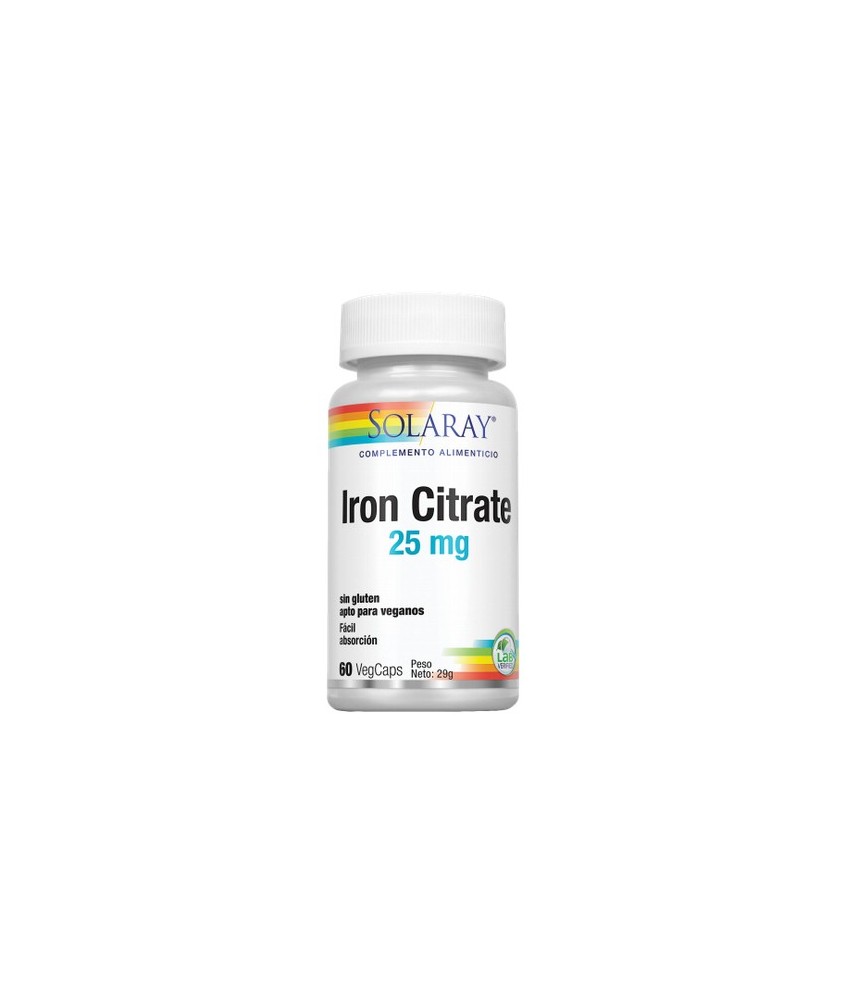 Iron- 60 VegCaps. Sin Gluten. Apto Para Veganos
REF.4600
CONTENIDO MEDIO (POR VEGCAP)
Hierro (citrato)                      