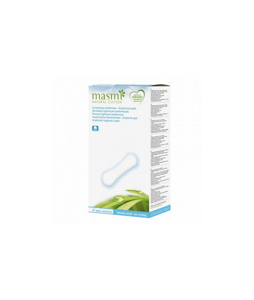 COMPRESAS ANATOMICAS 100% ALGODON BIO 16 UD MASMI
Especialmente recomendadas para todo tipo de pérdidas
Núcleo absorbente de 
