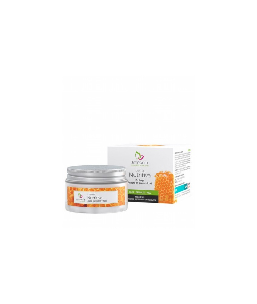 Crema Nutritiva a base de jalea, propóleo y miel. El propóleo protege la piel de factores externos y de los rayos UV, la miel a