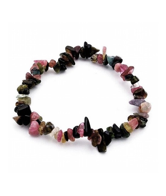 Pulsera  de Turmalina Sandia en piedra chip púlida engarzada en goma elástica.
