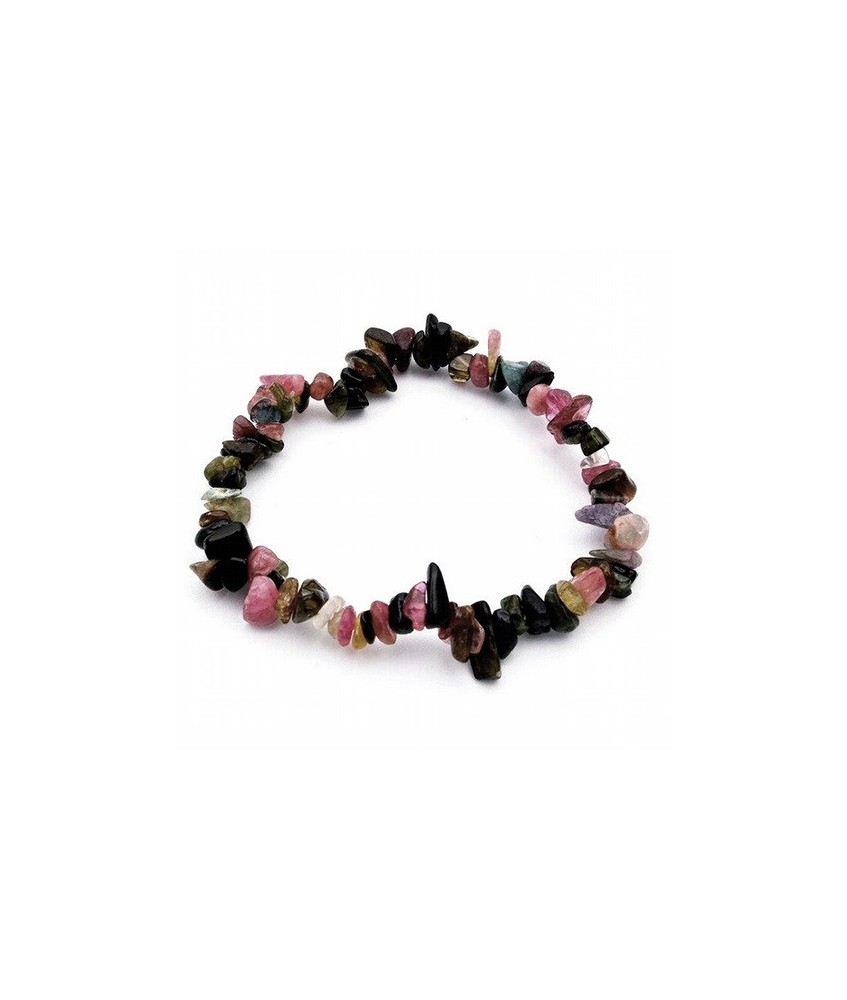 Pulsera  de Turmalina Sandia en piedra chip púlida engarzada en goma elástica.

