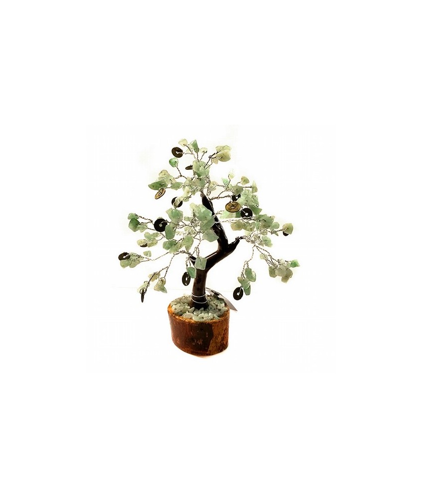 Árbol compuesto de 160 piedrecitas chip en aventurina y Monedas I Ching ( simbolo de la fortuna).

Base de madera.

Para la