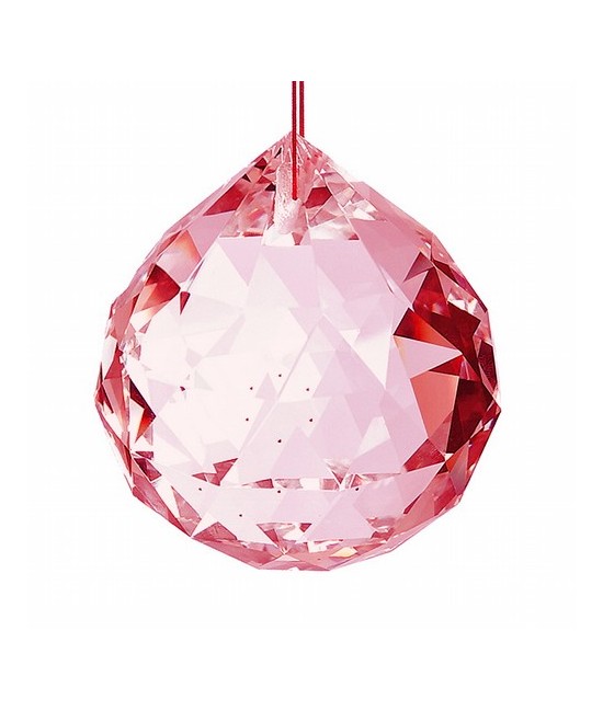 Bola facetada de cristal ROJA de 30 mm. de diametro.
Engarzada en cordón natural.