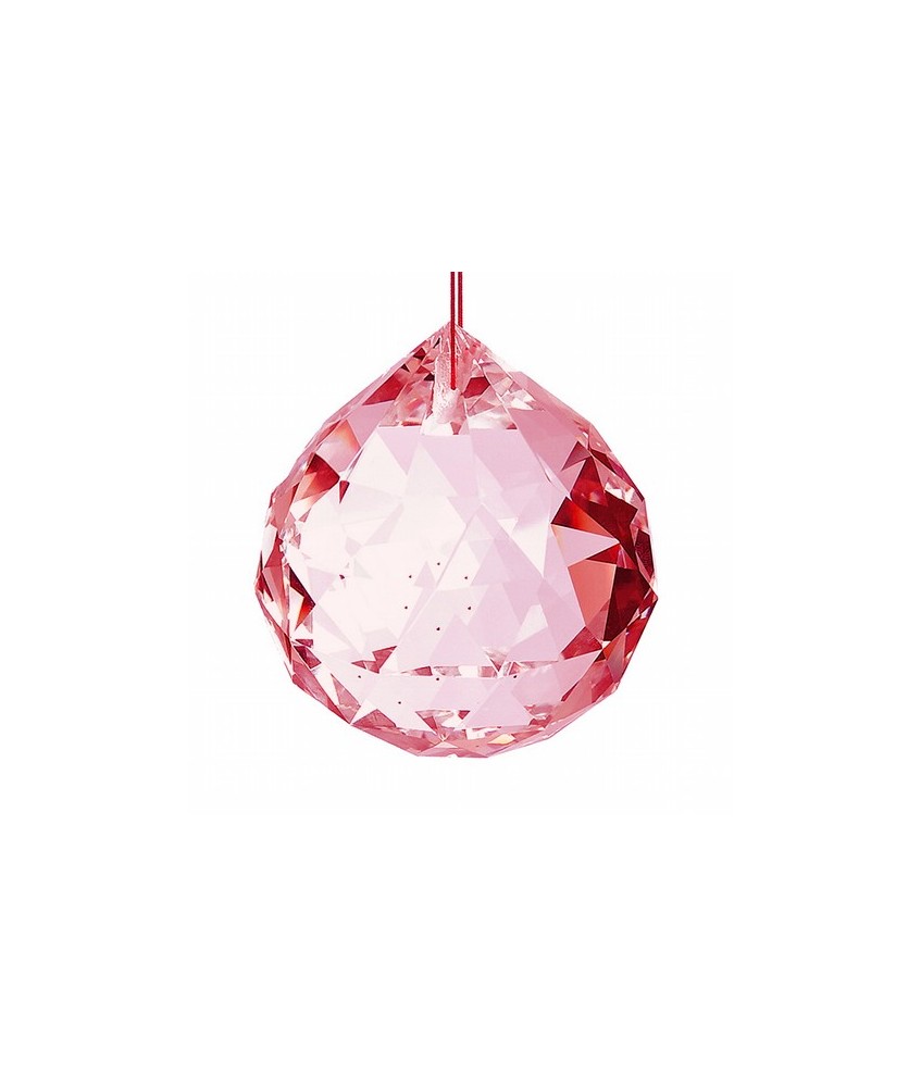 Bola facetada de cristal ROJA de 30 mm. de diametro.
Engarzada en cordón natural.