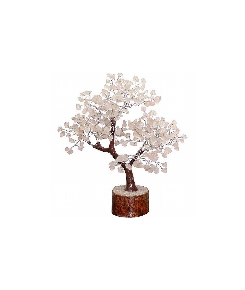 Árbol compuesto de 160 piedrecitas chip en  cuarzo rosa.

Base de madera.

Para la cultura asiática simboliza la vida, la p