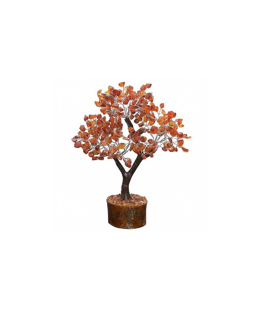 Árbol compuesto de 300 piedrecitas chip en  carneola.

Base de madera.

Para la cultura asiática simboliza la vida, la pros