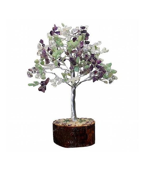  Árbol compuesto de 160 piedrecitas chip de fluorita.

Base de madera.

Para la cultura asiática simboliza la vida, la pros