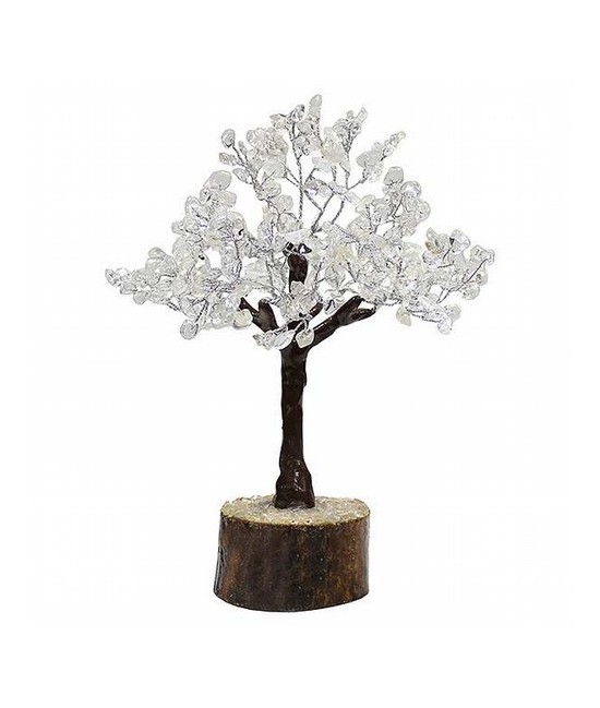 Árbol compuesto de 300 piedrecitas chip en  cristal de roca.

Base de madera.

Para la cultura asiática simboliza la vida, 