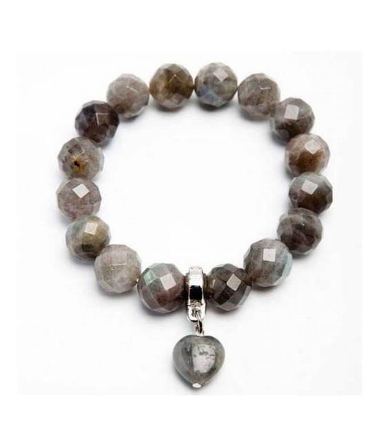 Pulsera Labradorita Bola 12mm Facetada con Colgante Corazón.