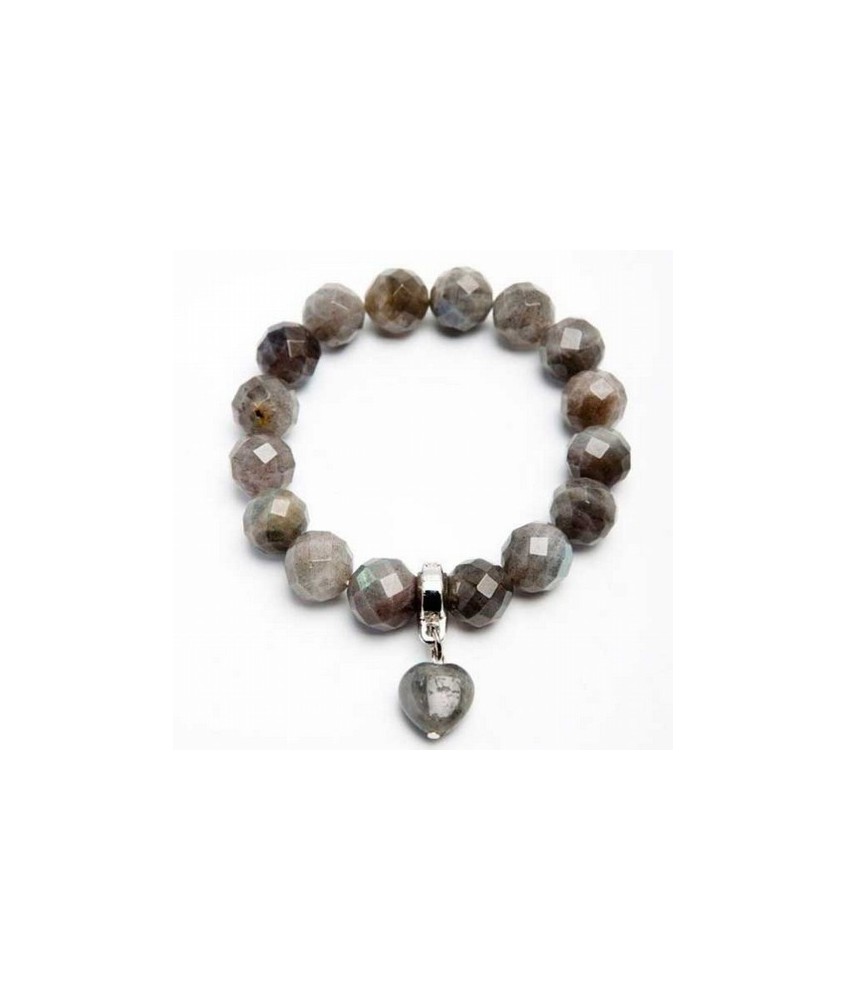 Pulsera Labradorita Bola 12mm Facetada con Colgante Corazón.