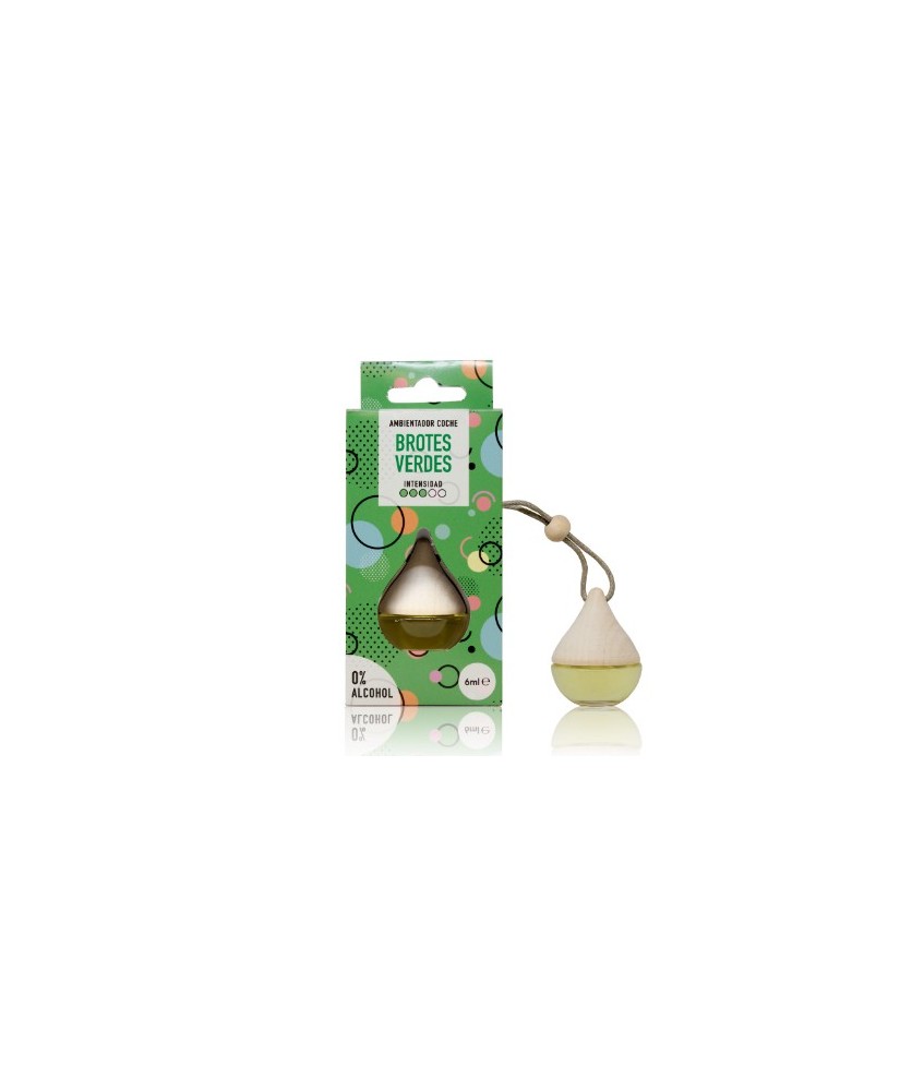 El ambientador coche Drop  Brotes Verdes perfuma coches, armarios y taquillas con un aroma  herbal con una intensidad de 3 punt